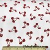 French Terry 100% Cotton Fabric with Distressed Dark Red Cherries Print on White at FlukyFabrics.com