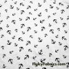 Black Anchors Nautical Design Print on White Cotton Spandex Fabric
