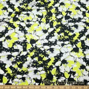 Gray and Lime Green Abstract Flowers Swimsuit Fabric at FlukyFabrics.com