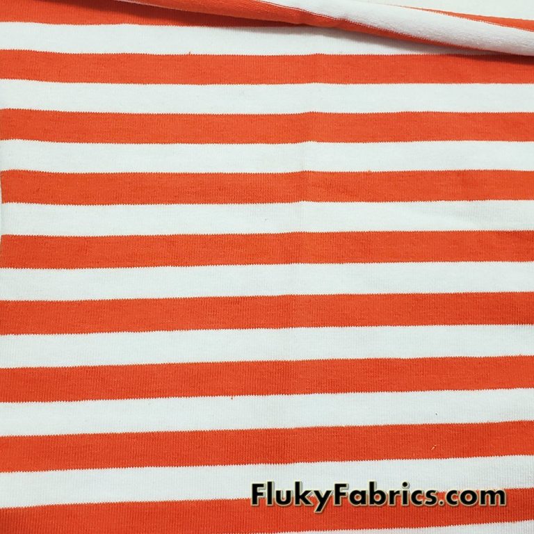 Orange and White Yarn Dyed Stripe 4 Way Stretch Cotton Spandex Fabric