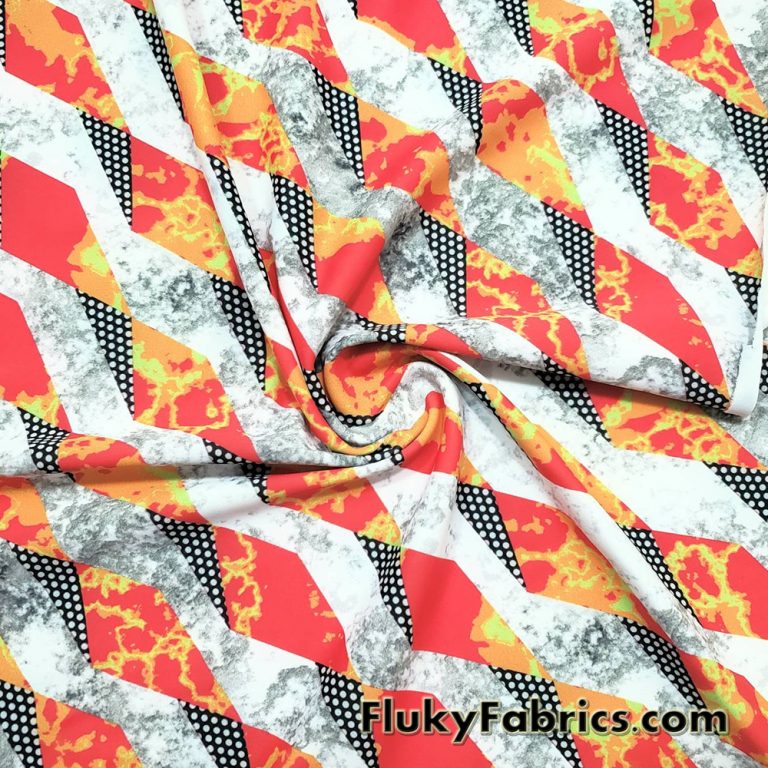 Abstract Lava Triangles and Polka Dots Print Nylon Spandex Swimsuit Fabric