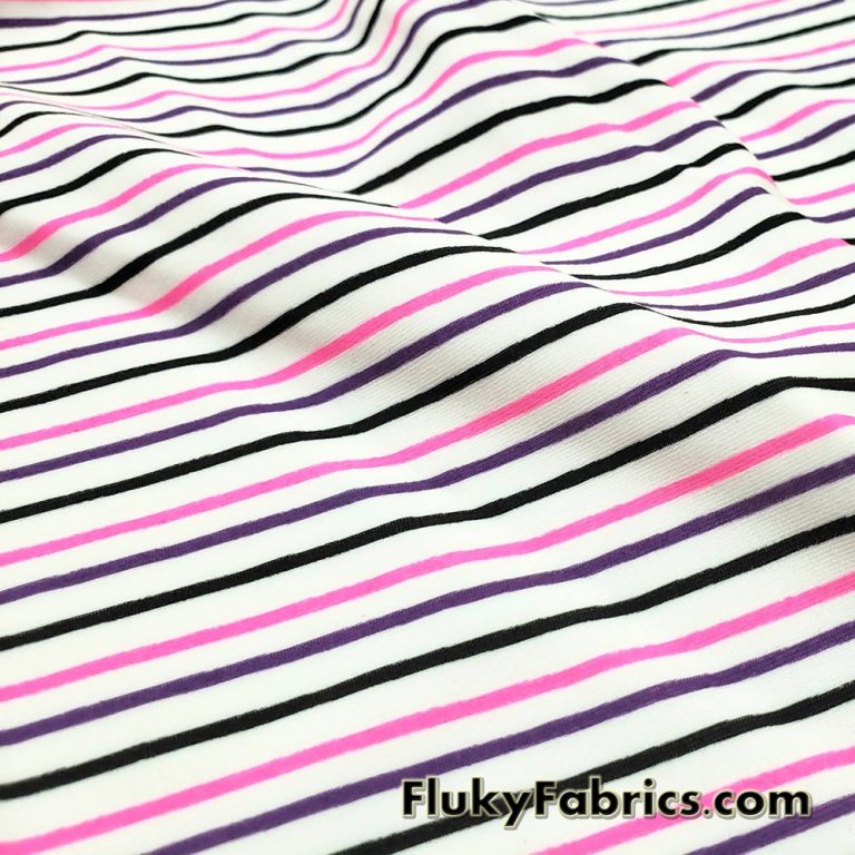 Nylon Spandex Black, Hot Pink and Purple Mini Stripes Fabric