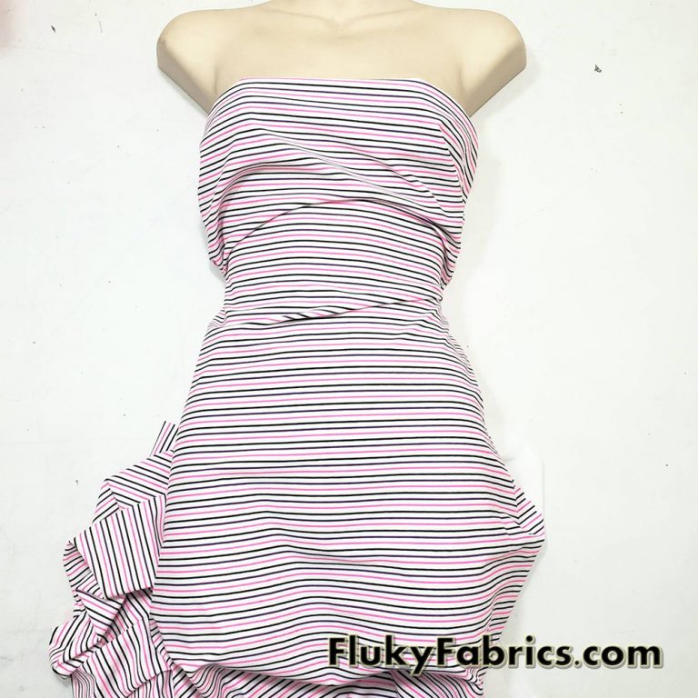 Nylon Spandex Black, Hot Pink and Purple Mini Stripes Fabric