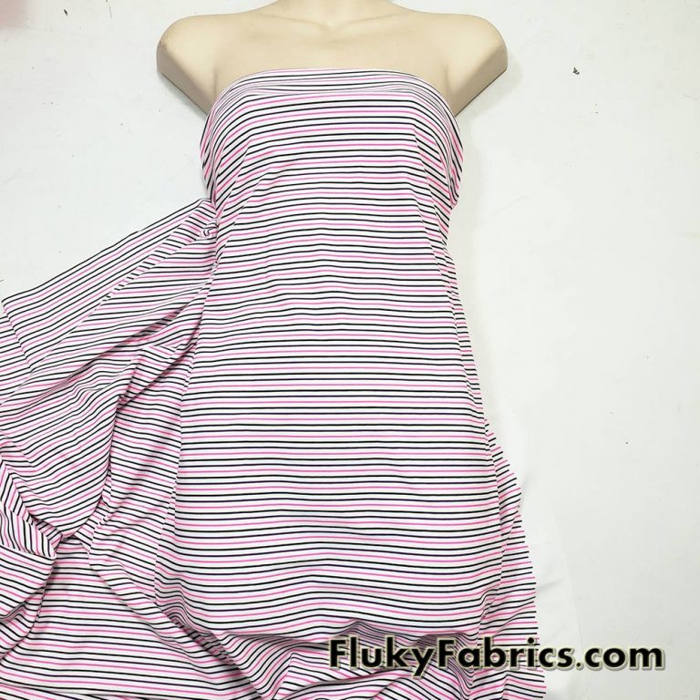 Nylon Spandex Black, Hot Pink and Purple Mini Stripes Fabric
