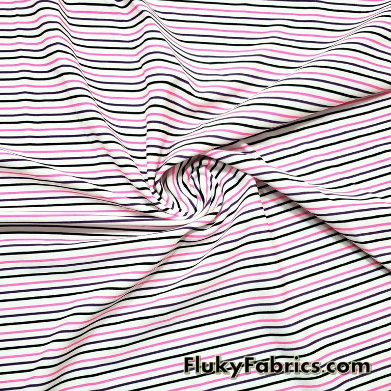 Nylon Spandex Black, Hot Pink and Purple Mini Stripes Fabric