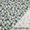 Purple and Charcoal Roses Print on White Cotton Jersey Fabric