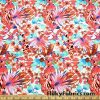 Colorful Paradise Flowers Over a White Background Nylon Spandex Fabric at FlukyFabrics.com