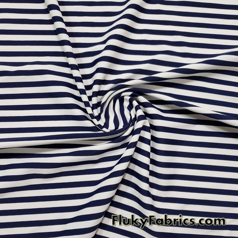 Dark Navy and White Stripes Nylon Spandex Swimwear Fabric
