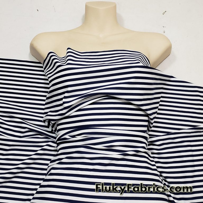 Dark Navy and White Stripes Nylon Spandex Swimwear Fabric