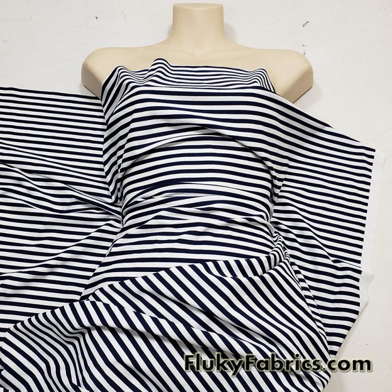 Dark Navy and White Stripes Nylon Spandex Swimwear Fabric