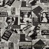 Newspaper on Heather Gray and Black Fashion Print Cotton Jersey Lycra Fabric000