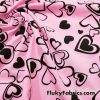 Scattered Black Outline Hearts on Pink Cotton Spandex Fabric