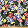 Hibiscus and Tropical Plants Print Cotton Stretch Twill Fabric at FlukyFabrics.com