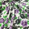 Purple and Charcoal Roses Print on White Cotton Jersey Fabric