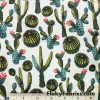 Cactus and Flowers on Ivory Desert Plants Cotton Stretch Poplin Fabric