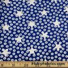 White Stars on Navy with Silver Foil Circles Apparel Cotton Spandex Fabric at FlukyFabrics.com