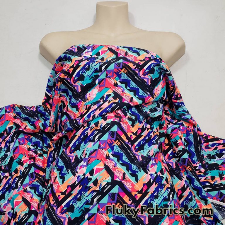 Abstract Kaleidoscope Zig Zag Swimsuit Nylon Spandex Fabric