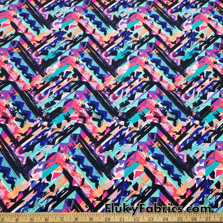 Abstract Kaleidoscope Zig Zag Swimsuit Nylon Spandex Fabric
