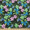 Hawaiian Multicolor Foliage and Tropical Flowers Nylon Spandex Fabric