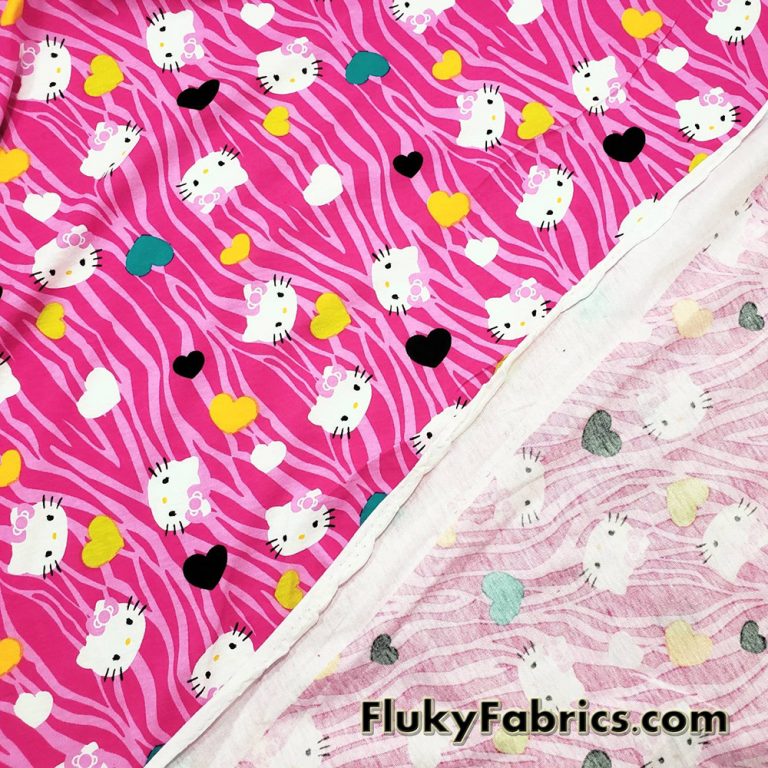 Cute Kitten Faces and Hearts with Animal Print Cotton Jersey Fabric
