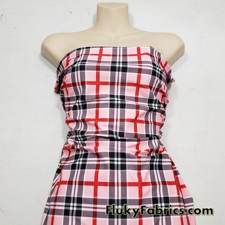 Red, Pink, Black and White Plaid Swimsuit Nylon Spandex Fabric