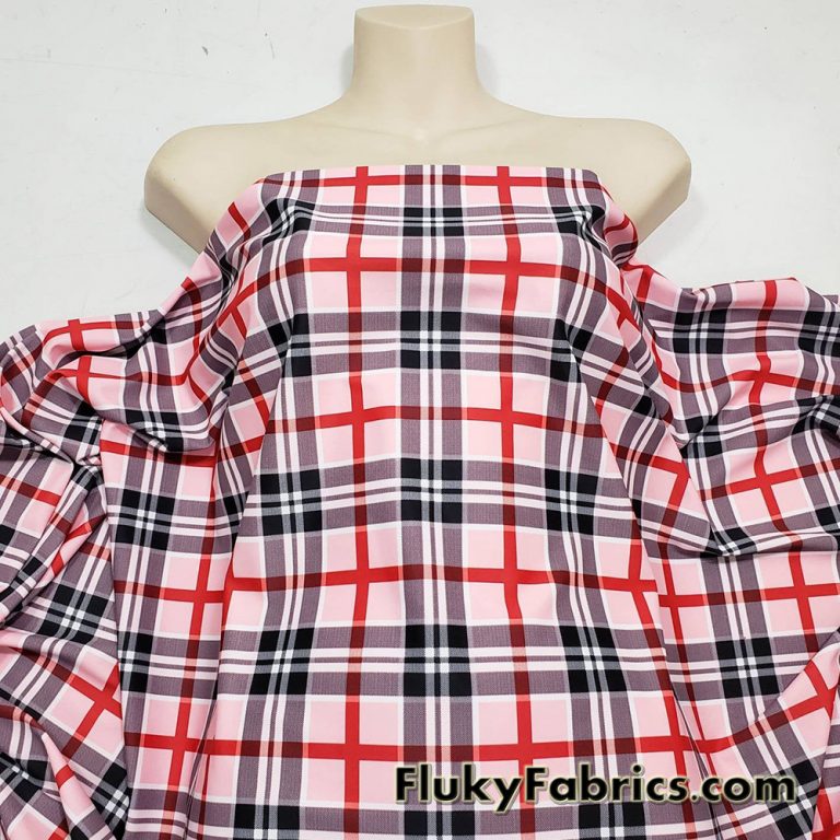 Red, Pink, Black and White Plaid Swimsuit Nylon Spandex Fabric