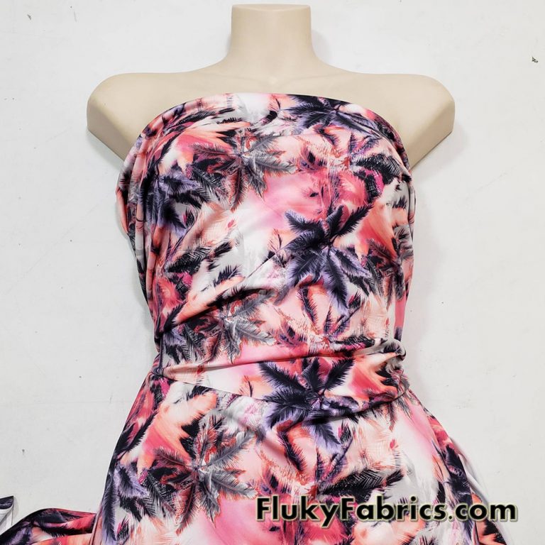 Sunset Palm Trees Double Exposure Poly Spandex Swimwear Fabric by The