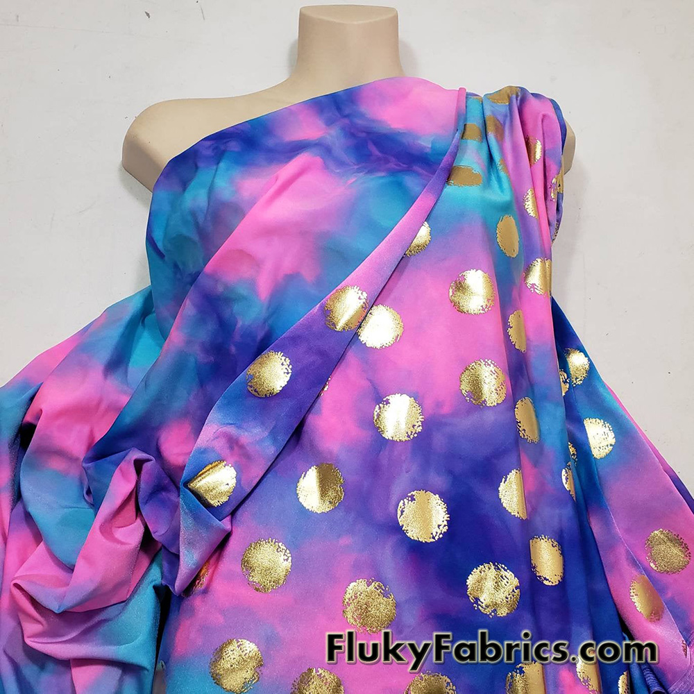 Tie Dye with Gold Dots Swimsuit Nylon Spandex Fabric