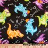 Colorful Rocker Dinosaurs 100% Cotton Rib Children Pajamas and Apparel Fabric at FlukyFabrics.com
