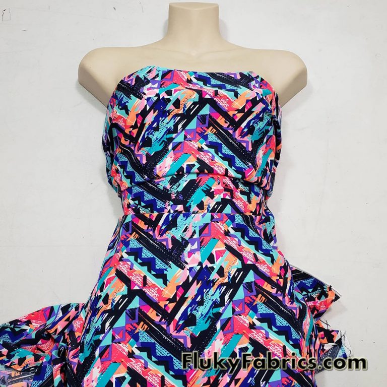 Abstract Kaleidoscope Zig Zag Swimsuit Nylon Spandex Fabric