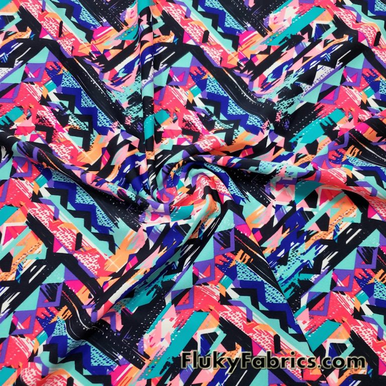 Abstract Kaleidoscope Zig Zag Swimsuit Nylon Spandex Fabric