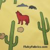 Desert Life, Cactus, Wolves, Snakes and Rocks on Yellow Boardshort Fabric