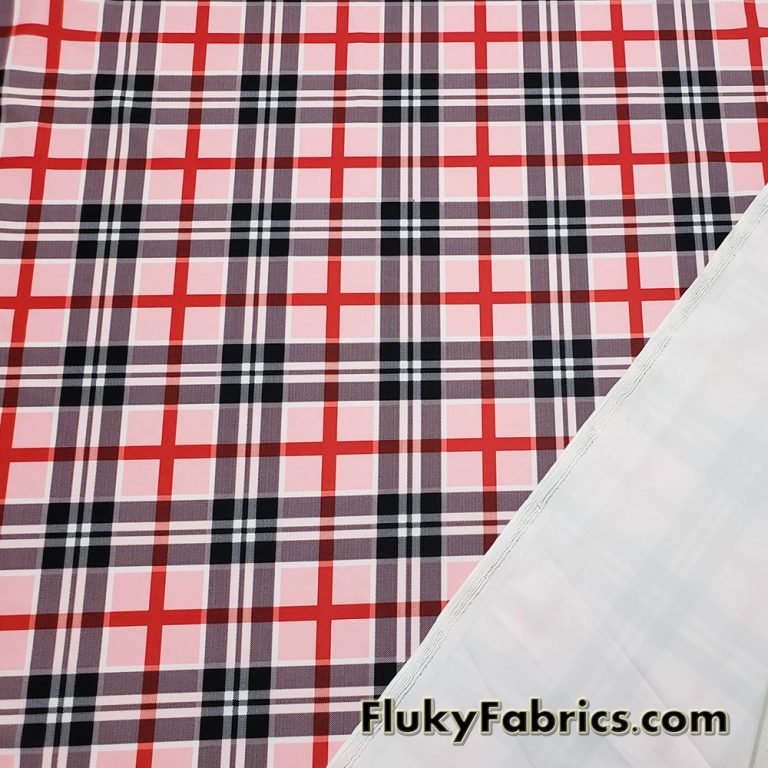 Red, Pink, Black and White Plaid Swimsuit Nylon Spandex Fabric