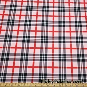 Red, Pink, Black and White Plaid Swimsuit Nylon Spandex Fabric at FlukyFabrics.com