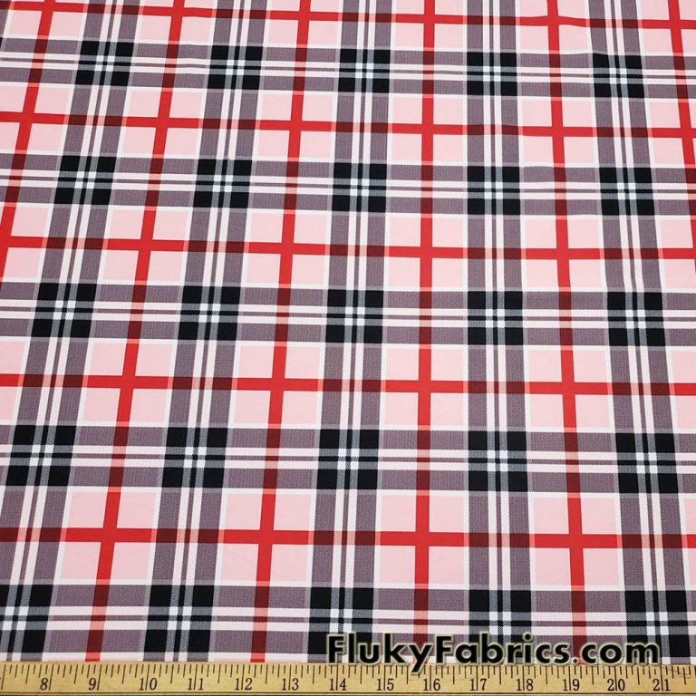 Red, Pink, Black and White Plaid Swimsuit Nylon Spandex Fabric