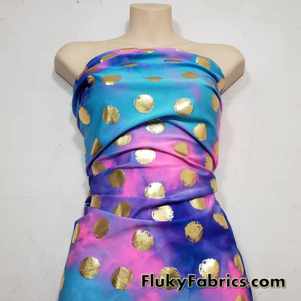 Tie Dye with Gold Dots Swimsuit Nylon Spandex Fabric