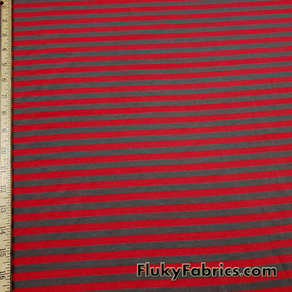 Red and Dark Gray Stripes Cotton Lycra Fabric