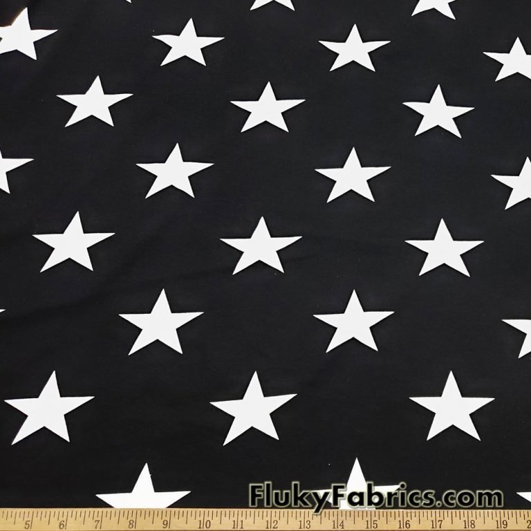 White Stars on Black Cotton Lycra Fabric ONLY 1 YARD CUTS