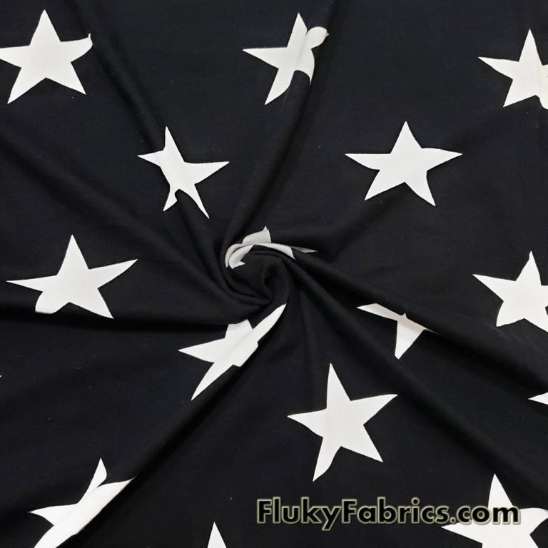 White Stars on Black Cotton Lycra Fabric ONLY 1 YARD CUTS