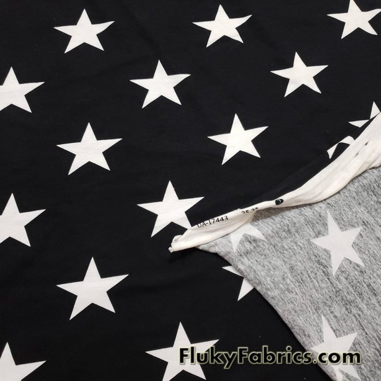 White Stars on Black Cotton Lycra Fabric ONLY 1 YARD CUTS