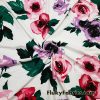 French Big Roses on Off White Cotton Spandex Fabric