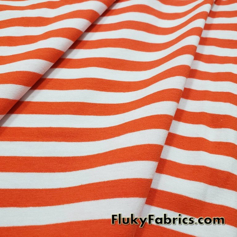 Orange and White Yarn Dyed Stripe 4 Way Stretch Cotton Spandex Fabric