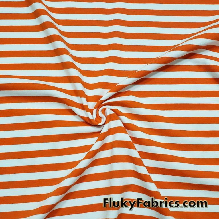 Orange and White Yarn Dyed Stripe 4 Way Stretch Cotton Spandex Fabric