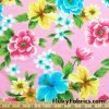 Spring Flower Mix on Pink Quality Swimsuit Nylon Spandex Fabric at FlukyFabrics.com