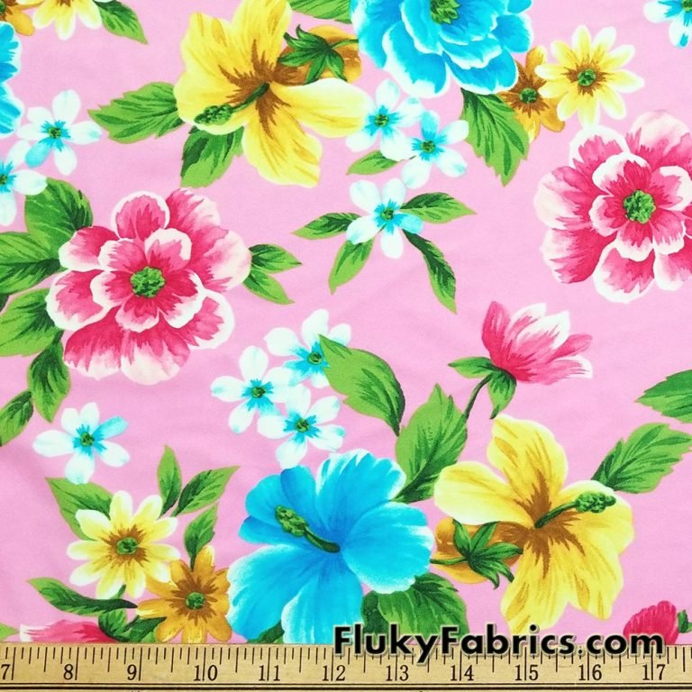 Spring Flower Mix on Pink Quality Swimsuit Nylon Spandex Fabric