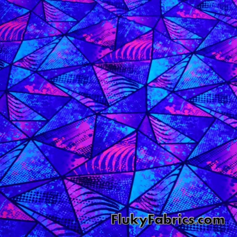 Colorful Paint Abstract Triangles UV/Blacklight Reactive Swimsuit Nylon Spandex Fabric