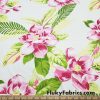 Big Pink Stylized Flowers and Foliage Cotton Jersey Fabric By The Yard at FlukyFabrics.com