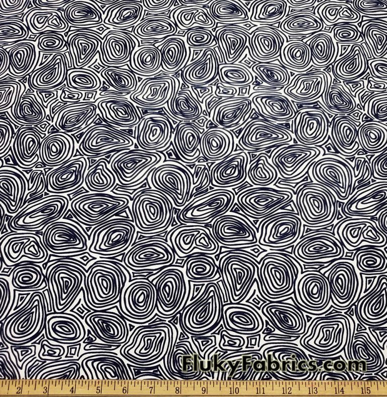 Dark Navy and White Abstract Fingerprints Print Nylon Spandex Fabric