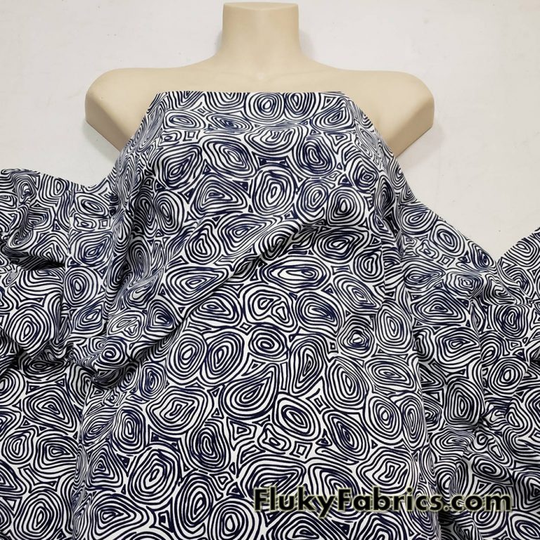 Dark Navy and White Abstract Fingerprints Print Nylon Spandex Fabric