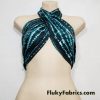 Turquoise Green and Black Tribal Lightweight Nylon Spandex Fabric